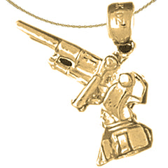 Sterling Silver 3D Anti Aircraft Gun Pendant (Rhodium or Yellow Gold-plated)