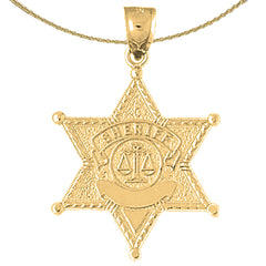 Sterling Silver Sheriff Badge Pendant (Rhodium or Yellow Gold-plated)