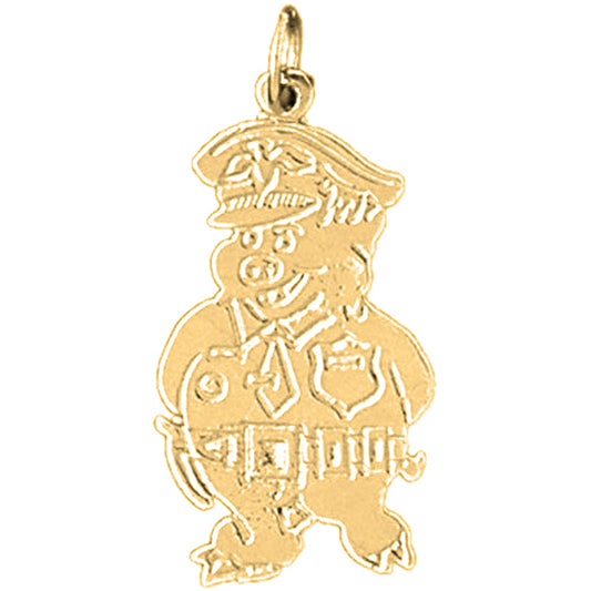 Yellow Gold-plated Silver Officer Pig Pendant