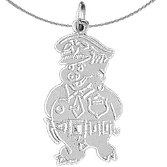 Sterling Silver Officer Pig Pendant (Rhodium or Yellow Gold-plated)