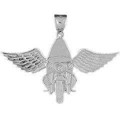 Sterling Silver Motorcycle Officer With Wings Pendant