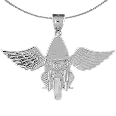 Sterling Silver Motorcycle Officer With Wings Pendant (Rhodium or Yellow Gold-plated)