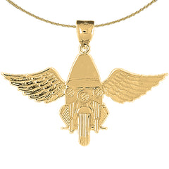 Sterling Silver Motorcycle Officer With Wings Pendant (Rhodium or Yellow Gold-plated)