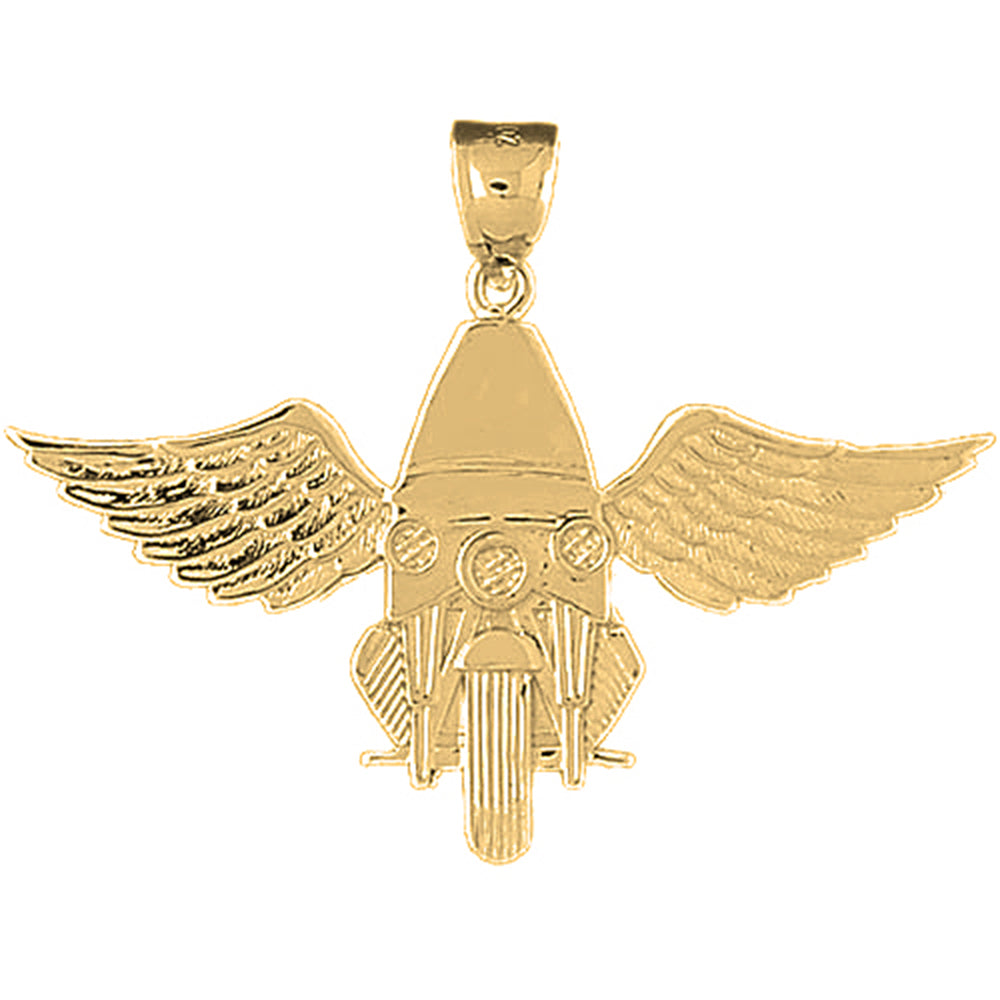 Yellow Gold-plated Silver Motorcycle Officer With Wings Pendant