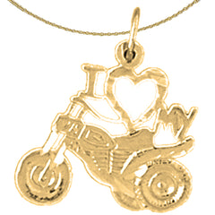 Sterling Silver I Love My Motorcycle Officer Pendant (Rhodium or Yellow Gold-plated)