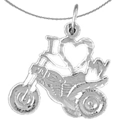 Sterling Silver I Love My Motorcycle Officer Pendant (Rhodium or Yellow Gold-plated)
