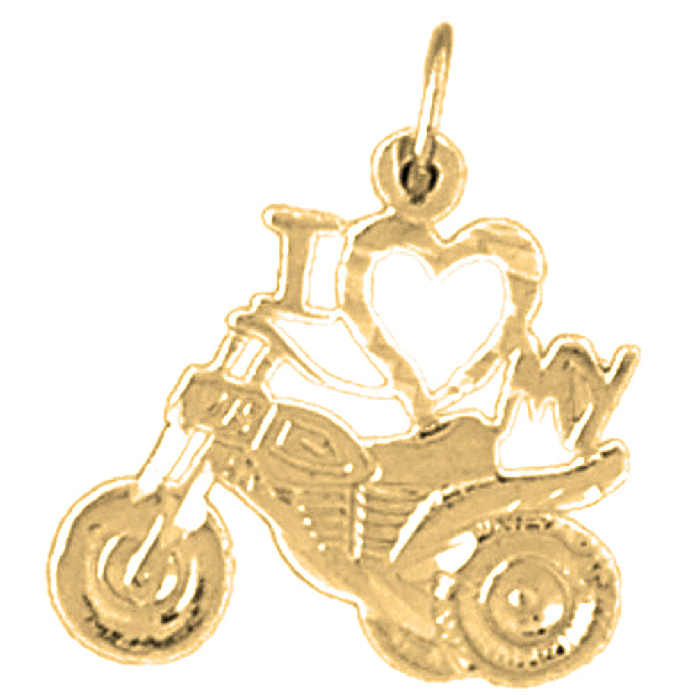 Yellow Gold-plated Silver I Love My Motorcycle Officer Pendant