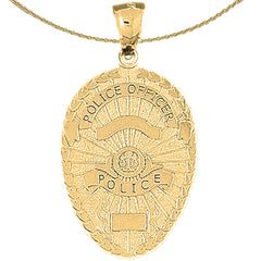 Sterling Silver Police Officer Badge Pendant (Rhodium or Yellow Gold-plated)