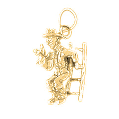 Yellow Gold-plated Silver Fireman On Ladder Pendant
