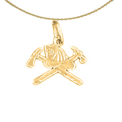 Sterling Silver Ax And Fireman's Helmet Pendant (Rhodium or Yellow Gold-plated)