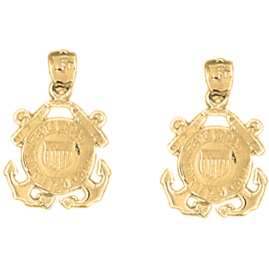 14K or 18K Gold 19mm United States Navy Logo Earrings