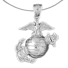 Colgante con logotipo del Cuerpo de Marines de plata de ley (bañado en rodio o oro amarillo)