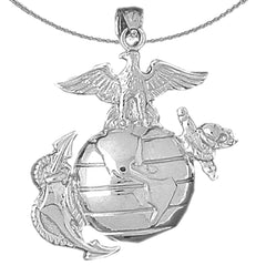 Sterling Silver Marine Corps Logo Pendant (Rhodium or Yellow Gold-plated)