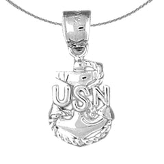 Sterling Silver United States Navy Logo Pendant (Rhodium or Yellow Gold-plated)