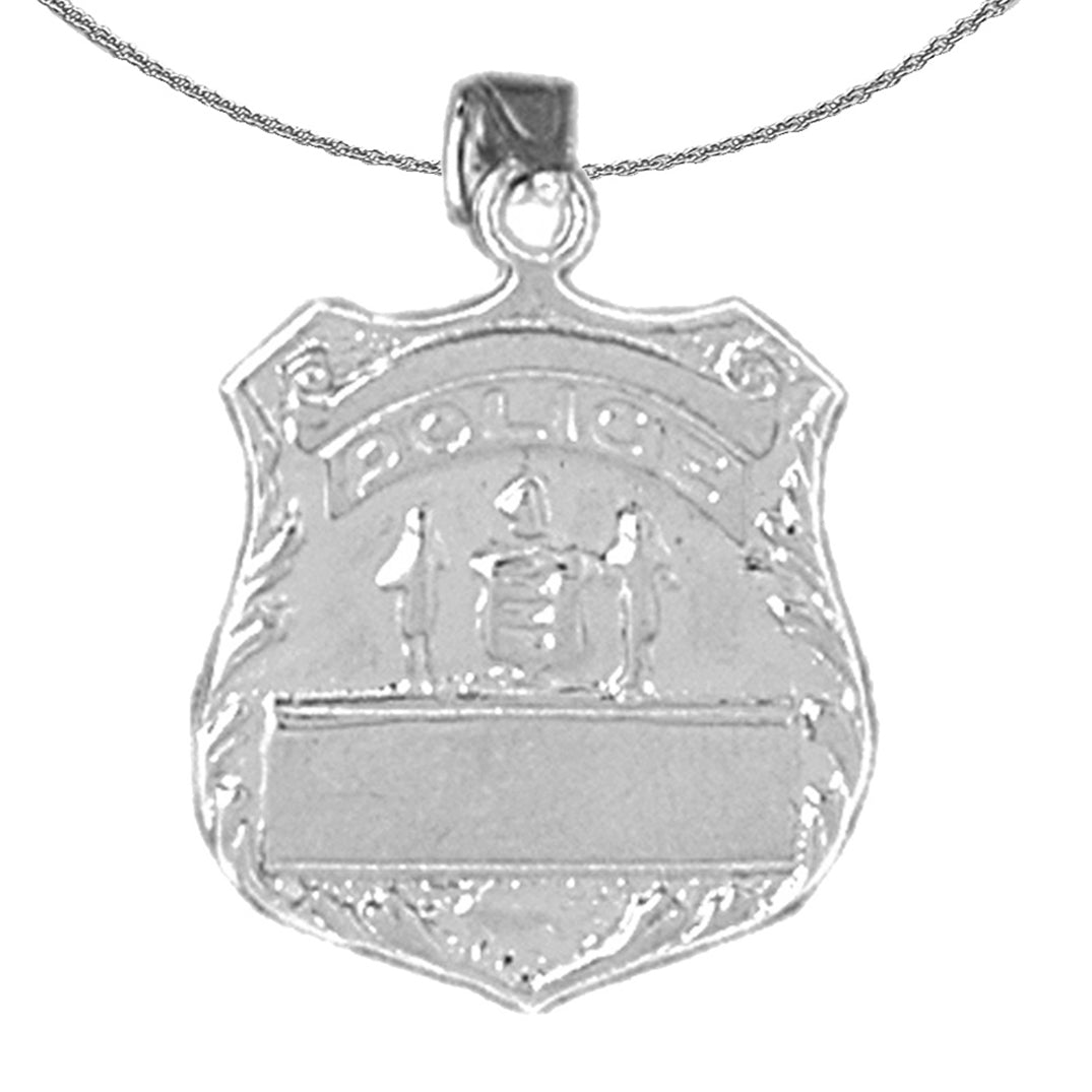 Sterling Silver Police Officer Badge Pendant (Rhodium or Yellow Gold-plated)