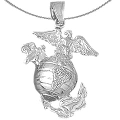 Sterling Silver 3D Marines Logo Pendant (Rhodium or Yellow Gold-plated)