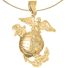 Sterling Silver 3D Marines Logo Pendant (Rhodium or Yellow Gold-plated)