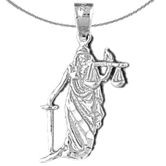 Colgante de Plata de Ley de la Señora de la Justicia (bañado en rodio o oro amarillo)