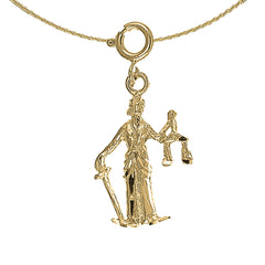 Sterling Silver Lady Of Justice Pendant (Rhodium or Yellow Gold-plated)
