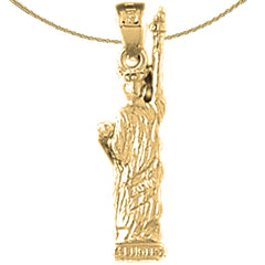 Sterling Silver 3D Statue Of Liberty Pendant (Rhodium or Yellow Gold-plated)