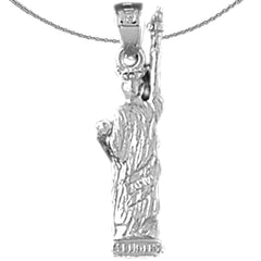 Sterling Silver 3D Statue Of Liberty Pendant (Rhodium or Yellow Gold-plated)