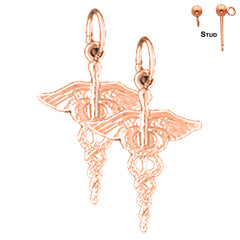 14K or 18K Gold 22mm Caduceus Earrings