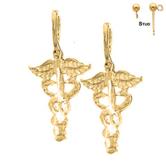 14K or 18K Gold 15mm Caduceus Earrings
