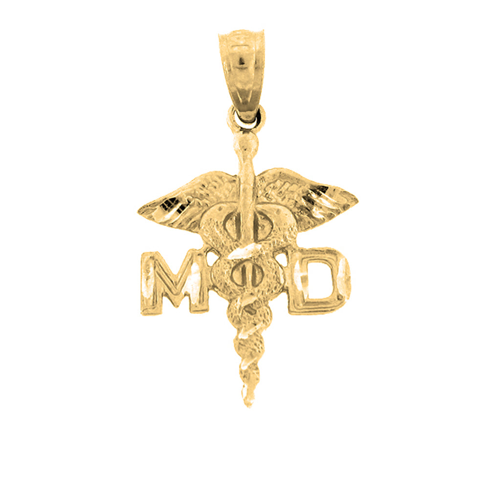 Yellow Gold-plated Silver Md Medical Doctor Pendant