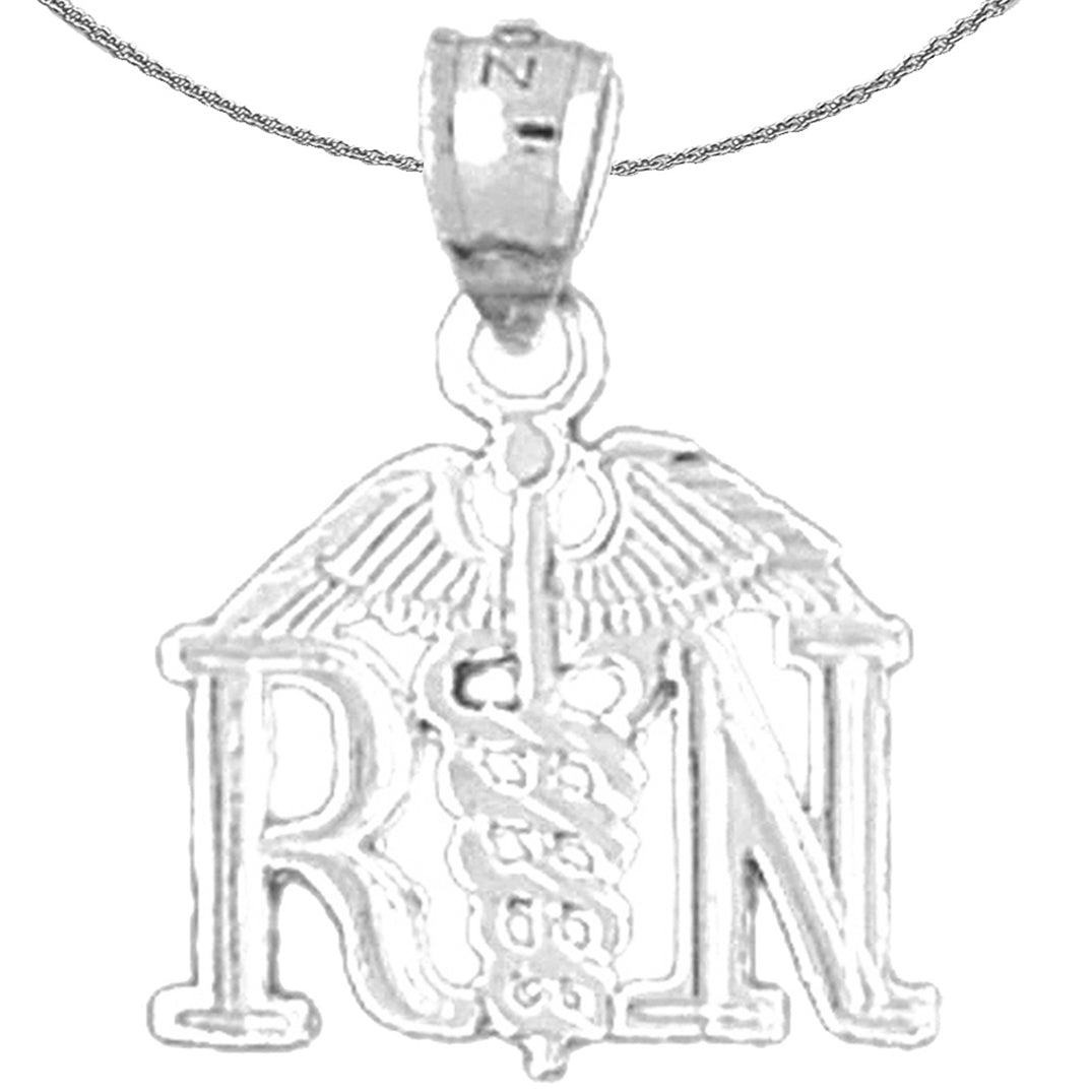 Sterling Silver Rn Registered Nurse Pendant (Rhodium or Yellow Gold-plated)