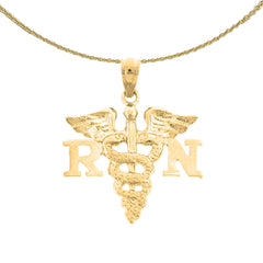 Anhänger „RN Registered Nurse“ aus Sterlingsilber (rhodiniert oder gelbvergoldet)