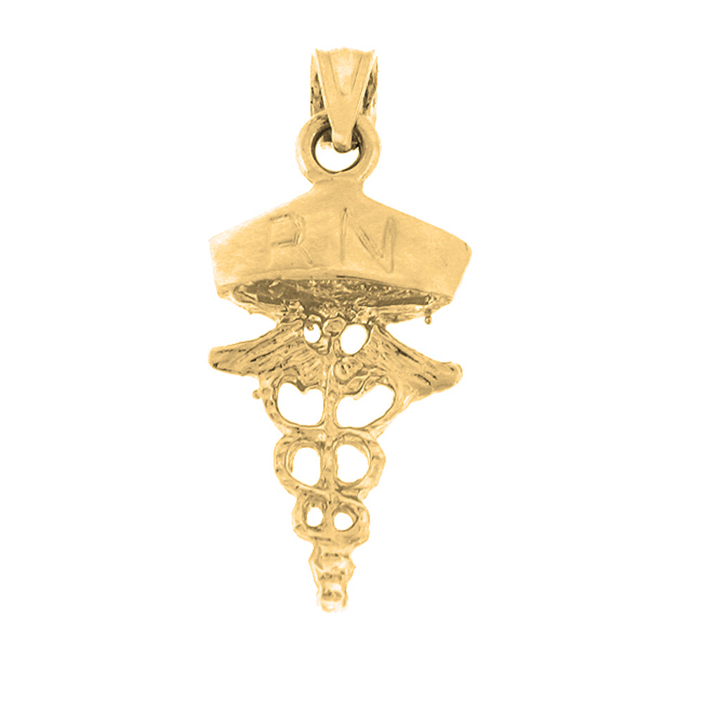 Yellow Gold-plated Silver Rn Registered Nurse Pendant