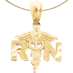Sterling Silver RN Registered Nurse Pendant (Rhodium or Yellow Gold-plated)