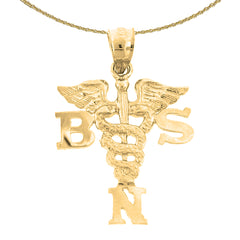 Sterling Silver BSN Bachelors Of Science Nursing Pendant (Rhodium or Yellow Gold-plated)