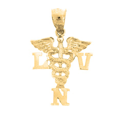 Yellow Gold-plated Silver Lvn Licensed Vocational Nurse Pendant