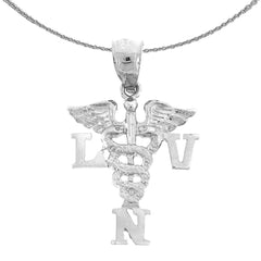 Sterling Silver Lvn Licensed Vocational Nurse Pendant (Rhodium or Yellow Gold-plated)