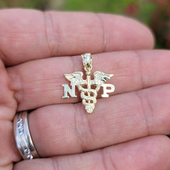 Sterling Silver Np Nurse Practitioner Pendant (Rhodium or Yellow Gold-plated)