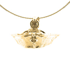 Sterling Silver Nurses Hat Pendant (Rhodium or Yellow Gold-plated)