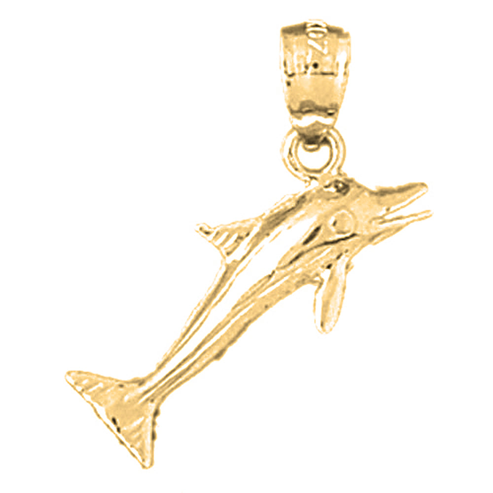 Yellow Gold-plated Silver Dolphins With Sail Boat Pendant