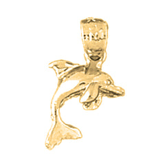 14K or 18K Gold Dolphin With Coral Pendant