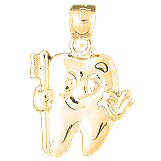 Yellow Gold-plated Silver Tooth With Toothbrush Pendant