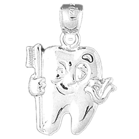 Sterling Silver Tooth With Toothbrush Pendant