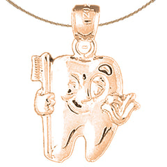 10K, 14K or 18K Gold Tooth With Toothbrush Pendant