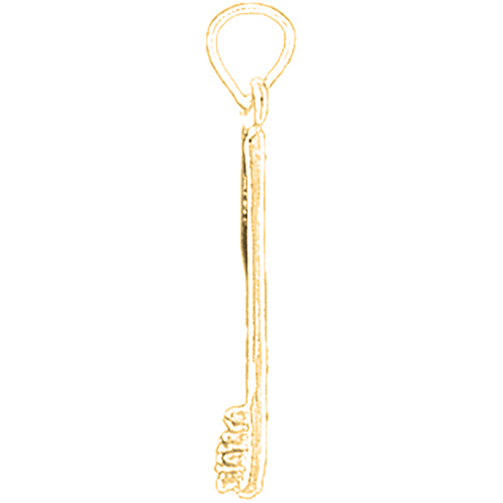 Yellow Gold-plated Silver 3D Toothbrush Pendant