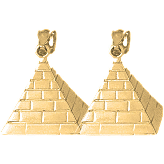 Yellow Gold-plated Silver 23mm 3D Pyramid Earrings