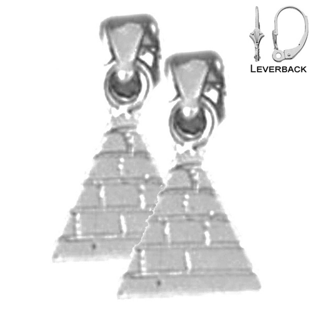 Sterling Silver 12mm Pyramid Earrings (White or Yellow Gold Plated)