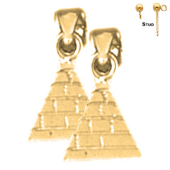 Sterling Silver 12mm Pyramid Earrings (White or Yellow Gold Plated)