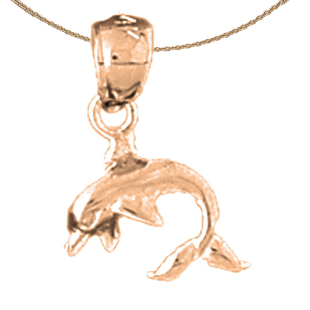 14K or 18K Gold Dolphin Riding Wave Pendant