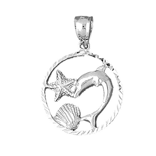 Sterling Silver Dolphins Jumping Through Hoop Pendant