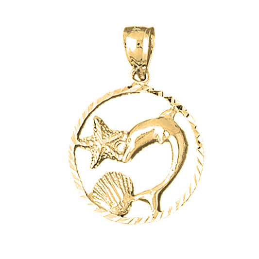 Yellow Gold-plated Silver Dolphins Jumping Through Hoop Pendant