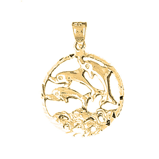 Yellow Gold-plated Silver Dolphins Jumping Through Hoop Pendant